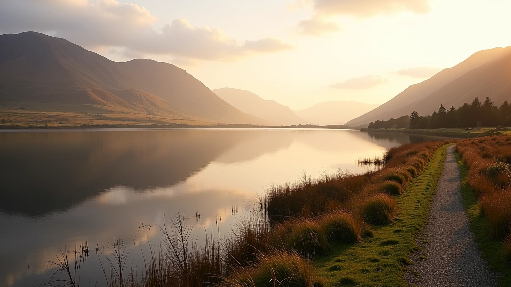 Derravaragh Lake shore with mountain stream
